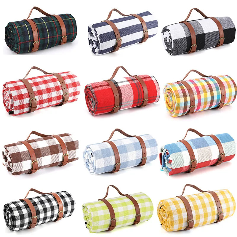200x200cm Outdoor Picnic Blankets Mats Camping Foldable Pad Blankets with Leather Handle Waterproof Beach Camping Accessories 250311