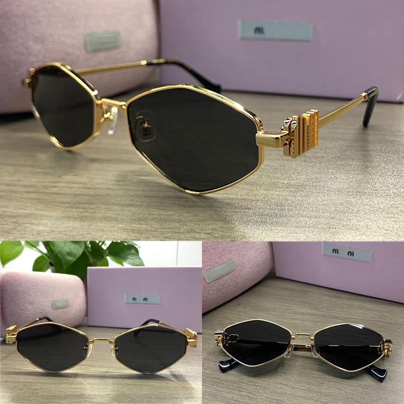 Retro Women Polygons Metal Sunglasses SMU98AV Designer Sunglasses for Women Rhombus Gold Metal Frame Grey Anti Radiation Lens 2025 New Lady Cat E-image-891839442