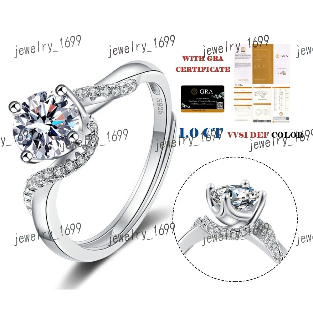 Luxury VVS 1ct Moissanite Diamond Ring 925 Sterling Silver D Color GRA Certified Moissanite Engagement Ring for Women
