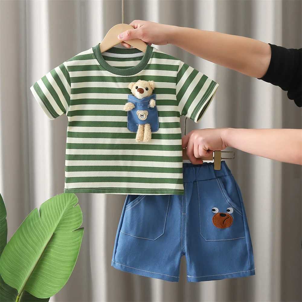 Costume rayé pour enfants et garçons, ensemble 2 pièces, T-shirt à manches courtes et vêtements décontractés à manches courtes pour enfants de 1