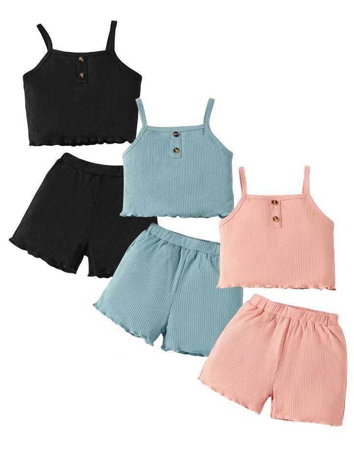 2pcs Childrens et filles Vêtements quotidiens ensembles de couleur de couleur solide