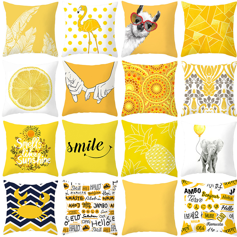 Summer lemon pillowcase, pineapple leaf, peach skin, velvet, home, living room, bedroom, pillowcase Cushion/Decorative Pillow cover-image-1049407256