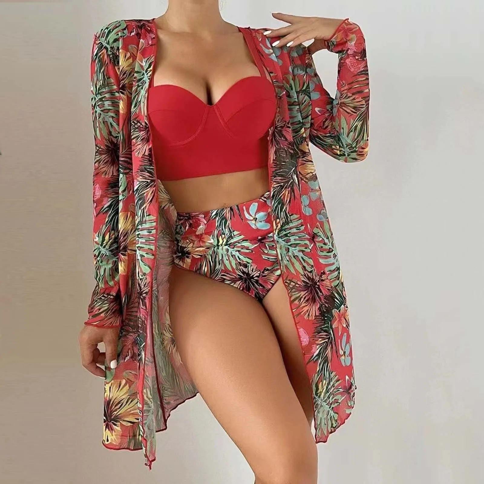 Bohème vacances maillots de bain couvrir trois pièces dur emballé femmes Bikini fendu maillot de bain pour dames vêtements intérieur 250313