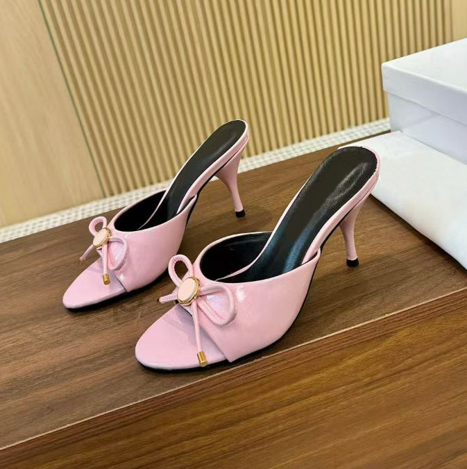 Pantres à bout ouvertes en cuir en cuir ouvert pour femmes à la mode à nœuds papillon Sandales de boucle 8,5 cm Party Party Chaussures 35-43