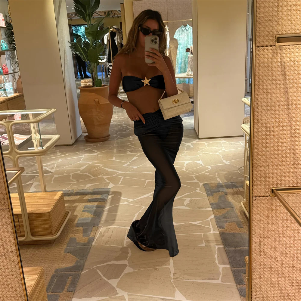 Starfish sexy 3 pièces micro bikinis femmes maillot de bain maillot de bain maillot de bain vêtements de plage avec une jupe longue set biquini 2