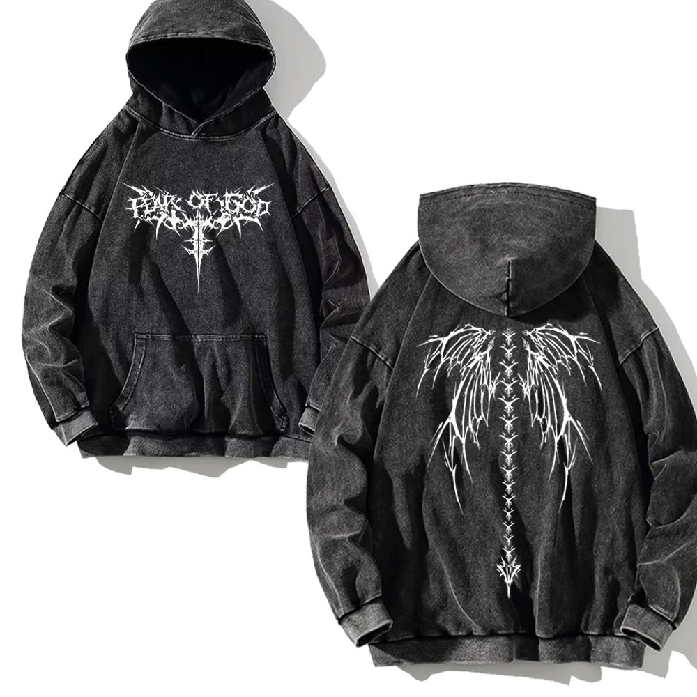 Thorns Wing Print Y2K Hoodies 100% Cotton Men Women Goth Punk Sweatshirts Black Vintage Pullover Streetwear Casual Streetwear 250318