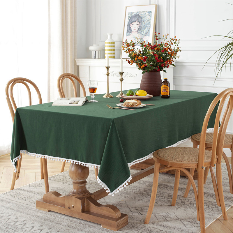 Modern Simple Solid Color Cotton Red and Green Christmas Coffee Tablecloth Dining-image-1049375053