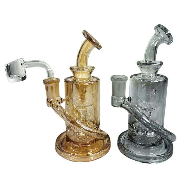 6-inch glass bong water vapor circulating return water turbine filter bottle electroplated color 14mm joint-image-1049359527