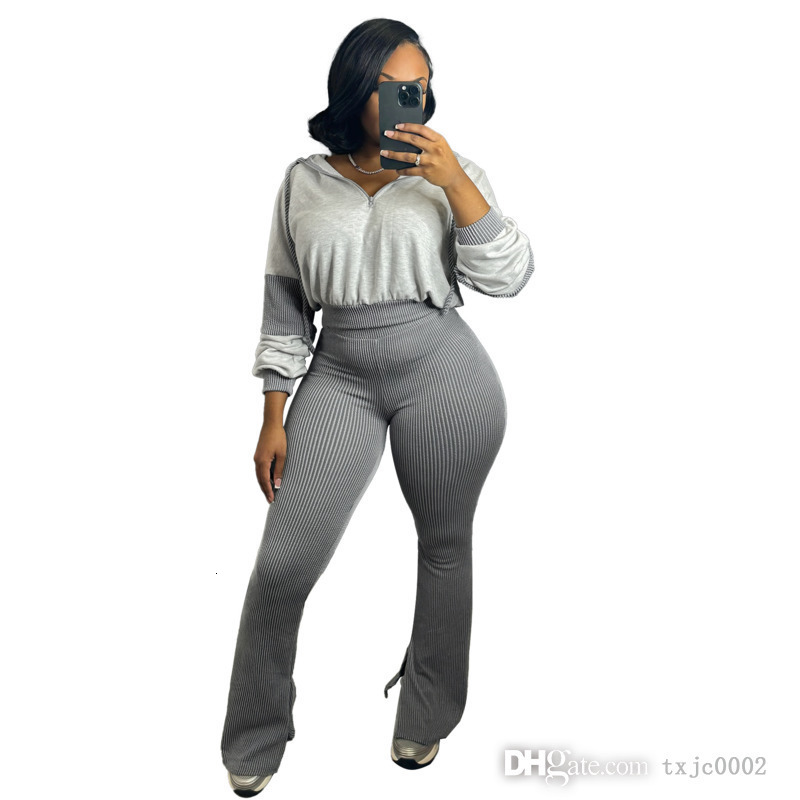 Womens Tracksuits Two Pieces Set New Fashion Twisted Strip Hoodie Splicing Hooded Bellbottom Pants Sportwear 4 Colours