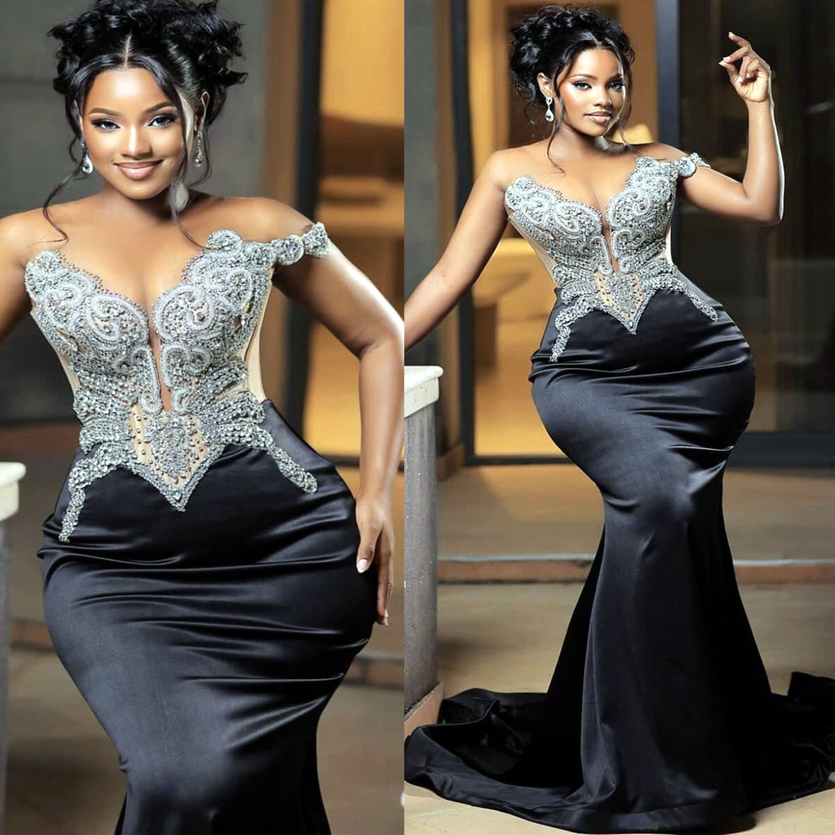 2025 Black Mermaid Prom Dress Beaded Rhinestones Dresses For Special Occasions Satin Evening Formal Party Birthday Second Engagement Gowns