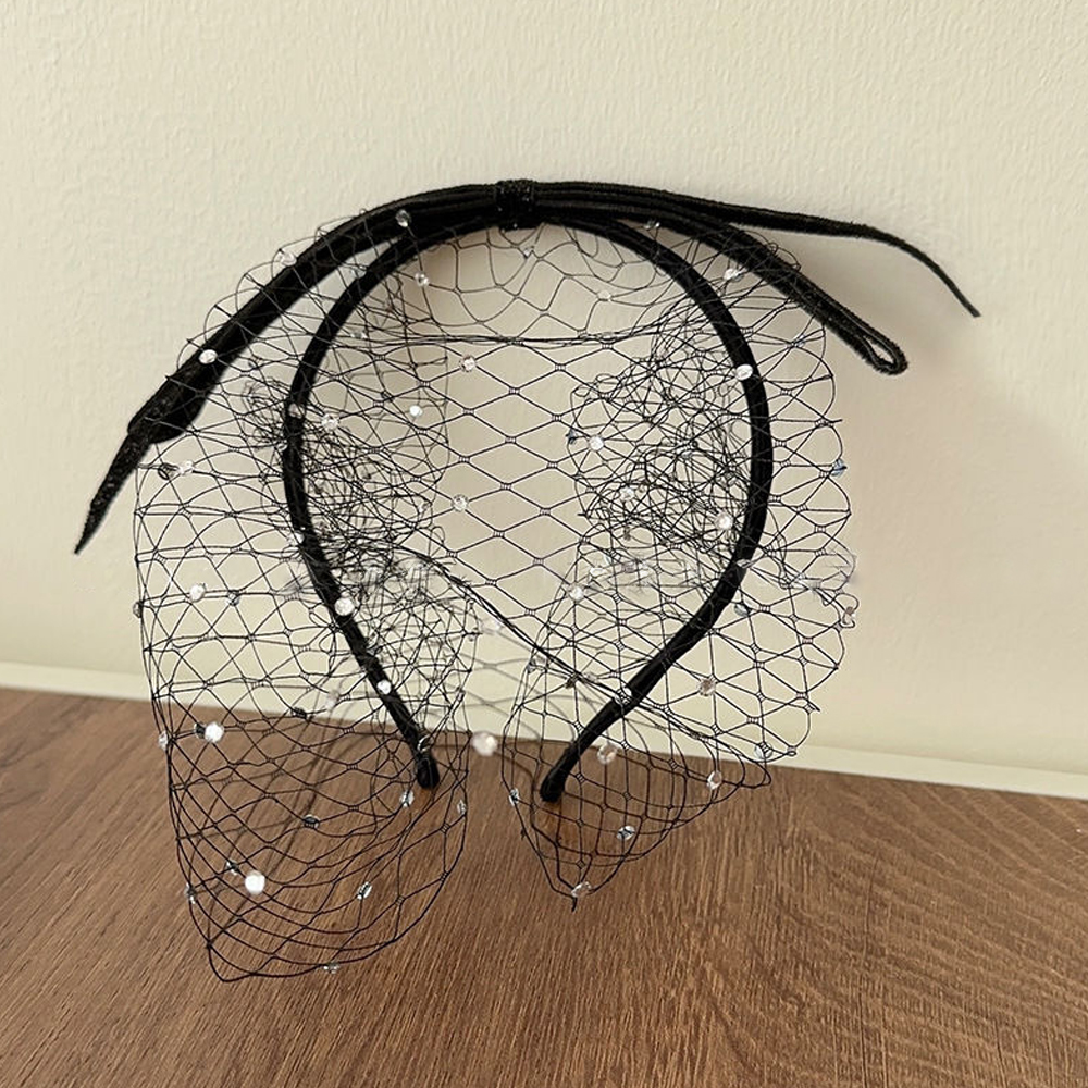 Chic Black Veil Hair Band with Facial Covering for Special Occasions & Events-image-1049516954