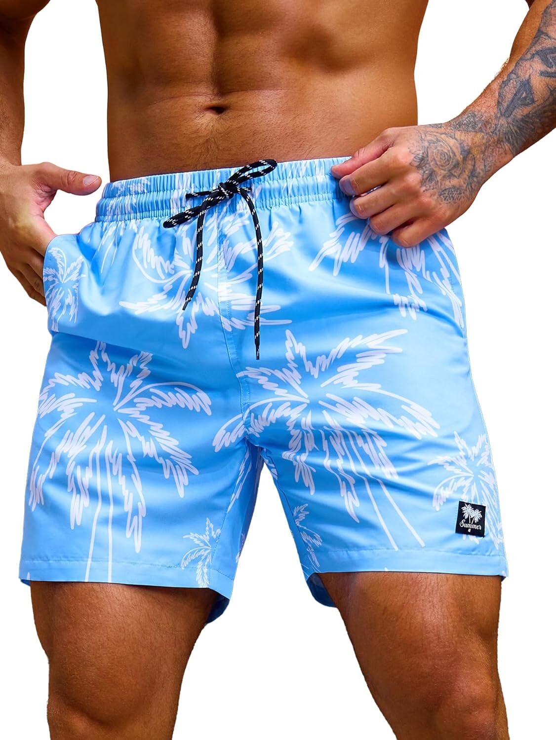 Maillot de bain avec cordon de serrage pour hommes, short de plage, maillot de bain avec poches, pantalon de plage à la mode