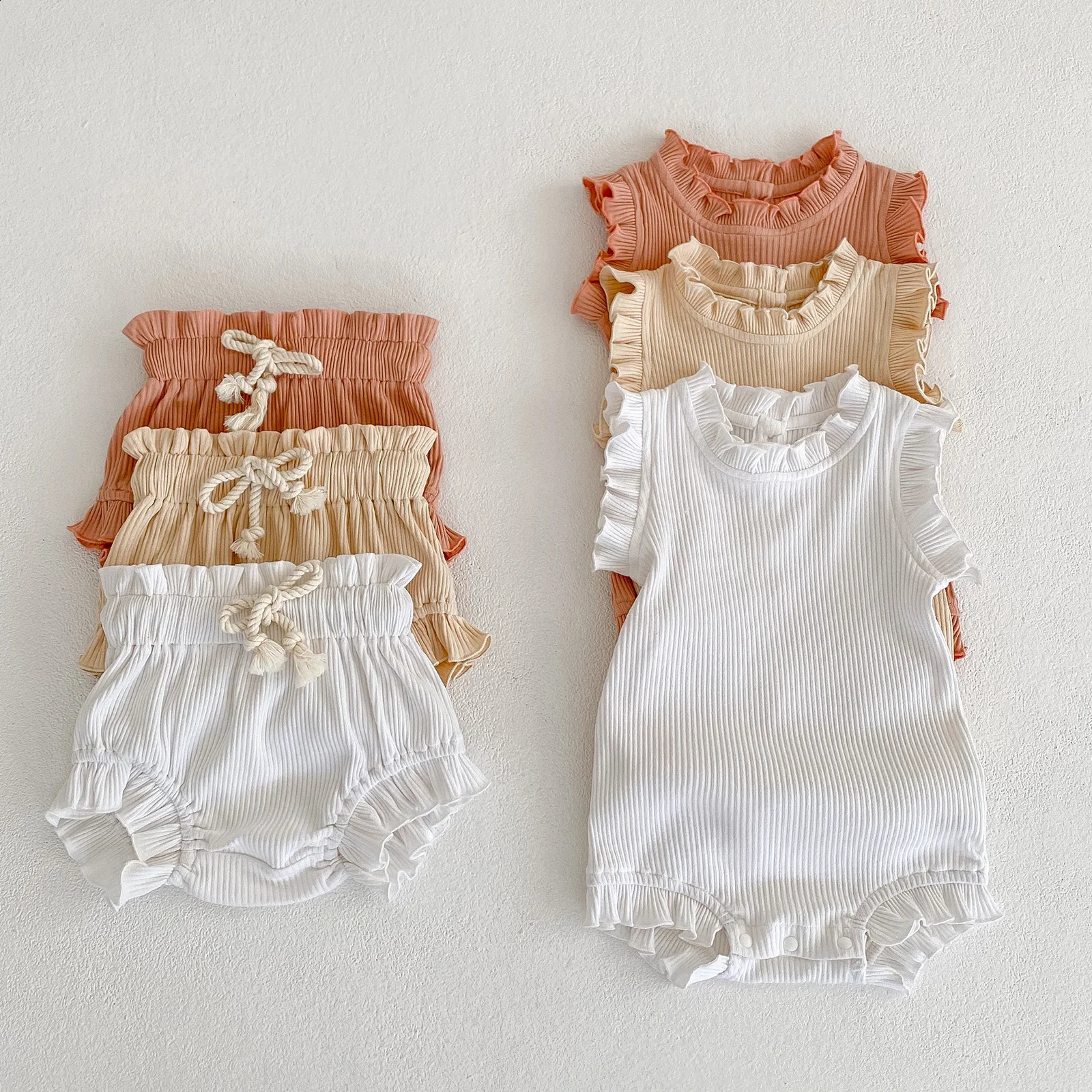 Ensemble de vêtements d'été pour bébé fille, haut plissé et ajusté, PP à manches courtes, Bloom, 2 pièces, combinaison pour enfants de 024 mois,