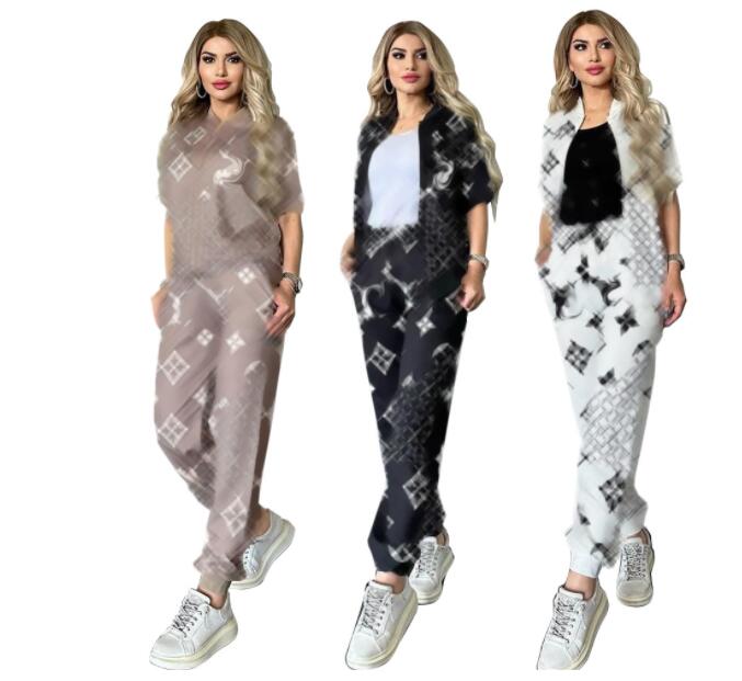 New Womens Tracksuits Designer short sleeve Zipper Jacket Trousers Two Pieces Set Letter Printed Jogging Suit Sportwear Sweatershirt Sets