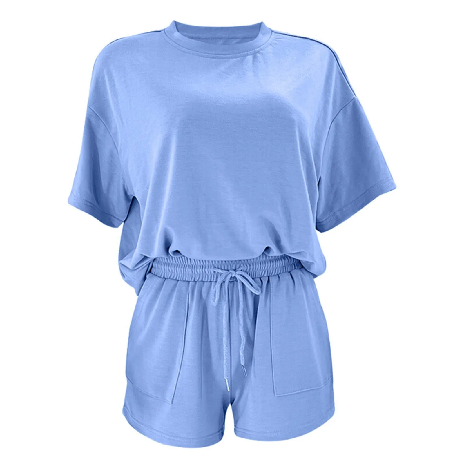 2025 Short Sets Fashion 2 piece Set Solid Color Womens Summer Round Neck Pullover Tops Modal Cotton Soft Clothes 250305Z
