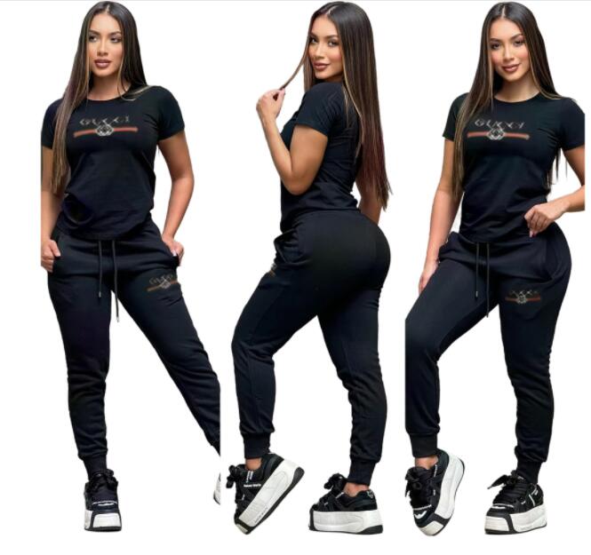 Women Luxury Tracksuits Joggers Elegant 2 Pieces Sets Outfit Sweatsuits 2025 Women spring short sleeve Pant joggingsuit