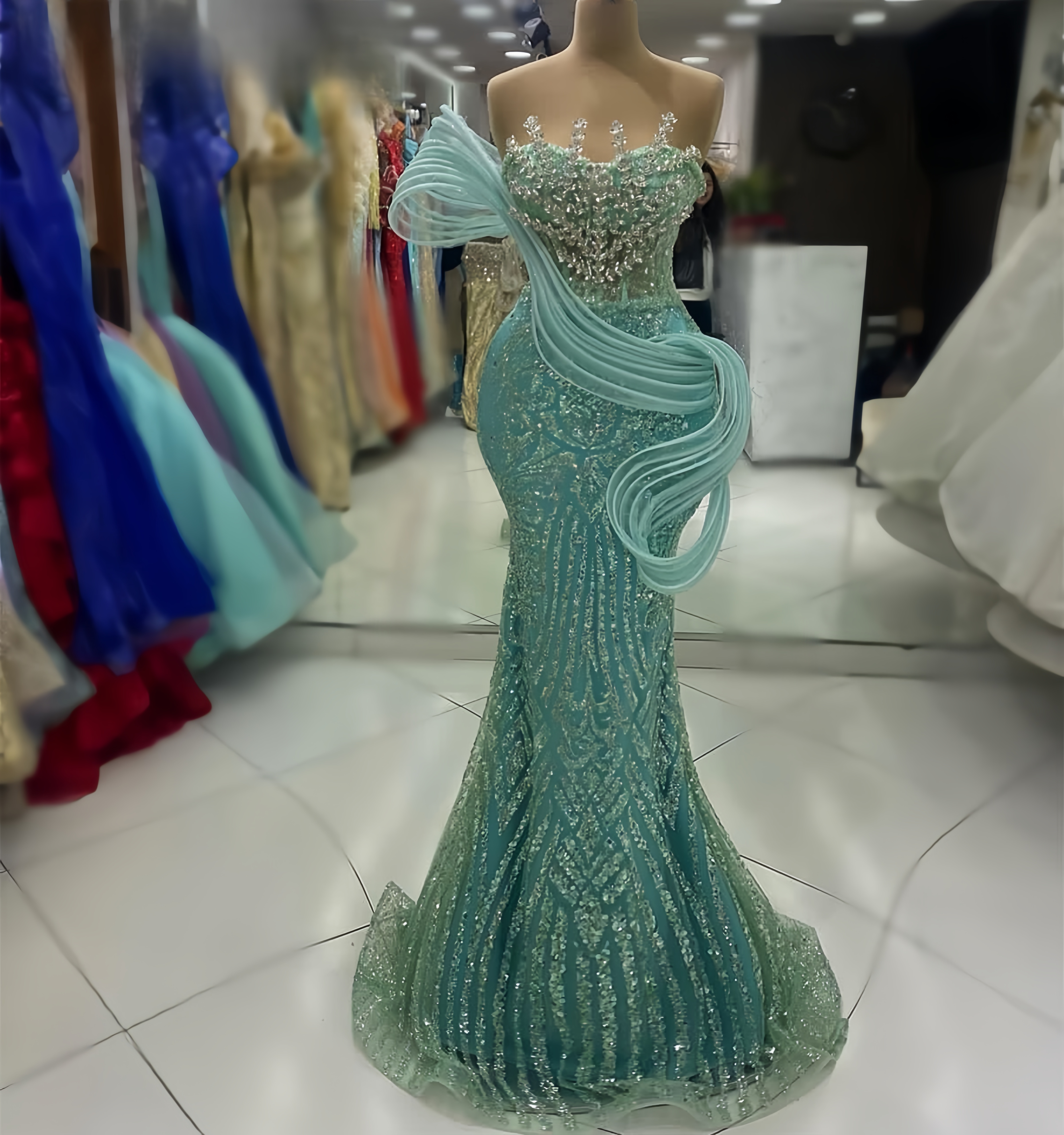 2025 ASO EBI SAGE Mermaid Robe Prom Robe de lacestres paillettes Soirée Fête formelle Deuxième réception Robes de fiançailles d'anniversaire Robe