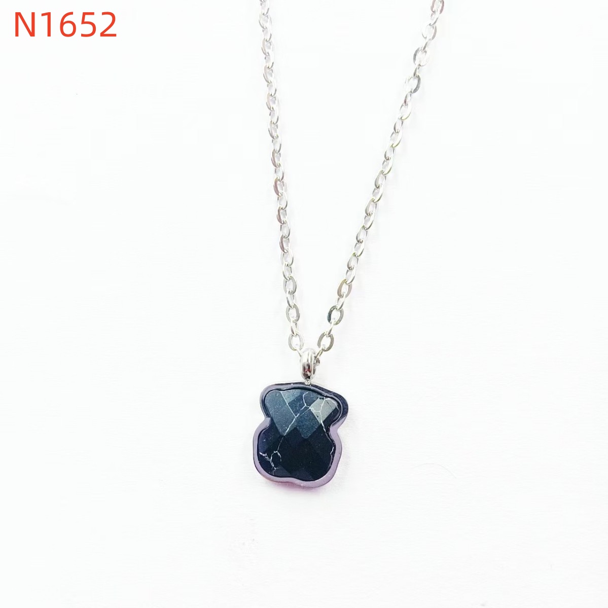 New Fashion Women Silver Gold Stainless Steel Bear Small Letter Green White Black Glass Animal Pendant Necklace Sets Jewelry-image-1049525996