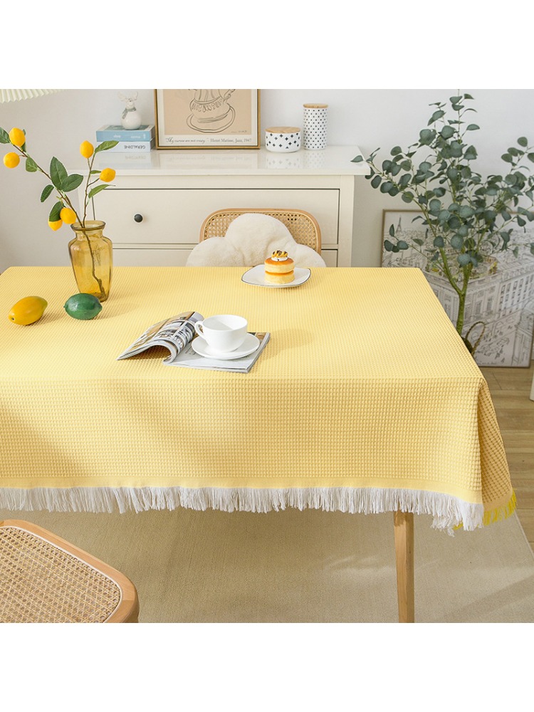 R-1 Geometric Tablecloth Line Plaid Polyester Jacquard Fringed Rectangular Dining Table Coffee Table Tablecloth Cover Towel-image-1049668548