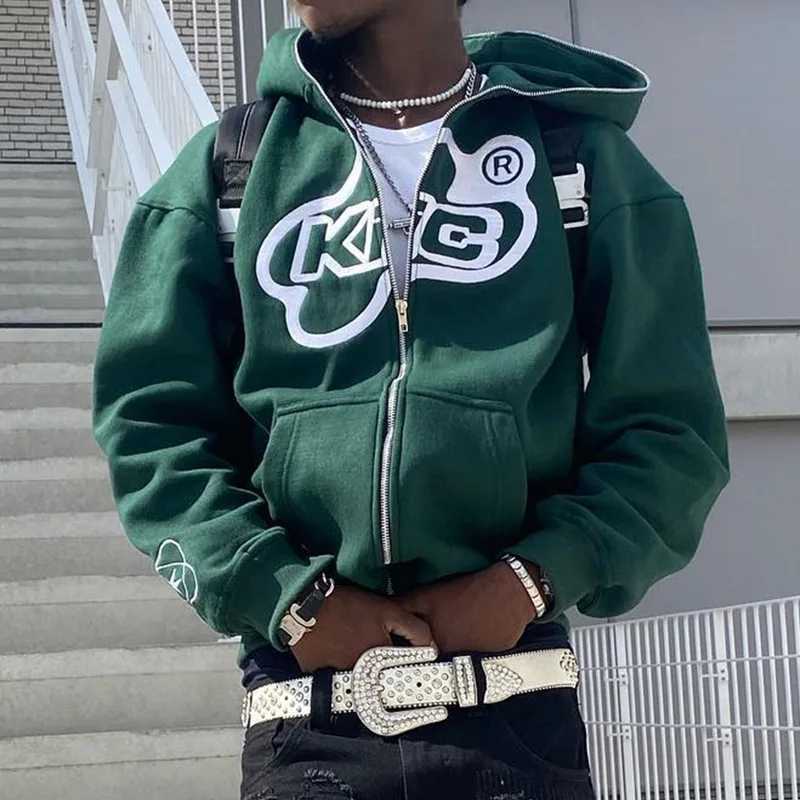 Mens Xingxin printed hooded sweatshirt Harajuku street hooded sweatshirt Y2K street clothing hip-hop gothic zipper loose jacket W250320