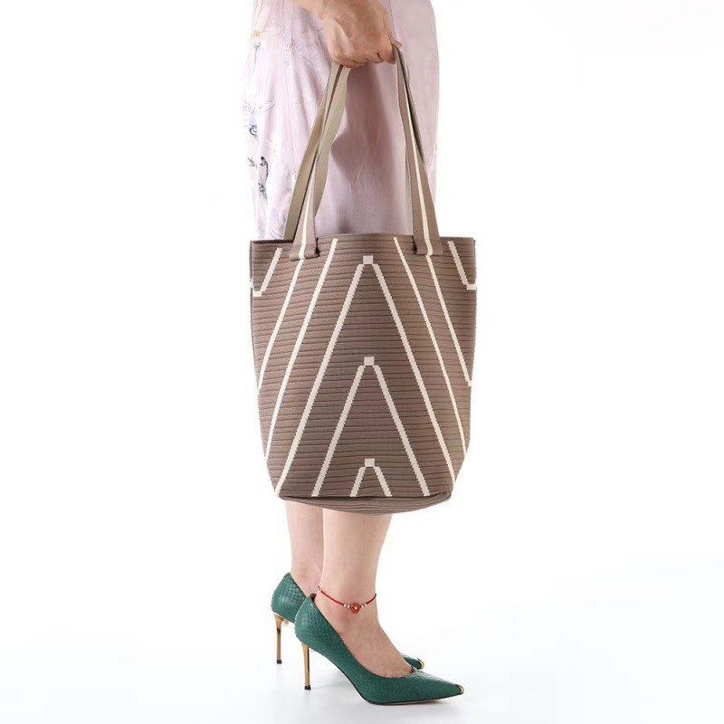 M04 Sac à main tricoté de style seau pour femme – Sac à bandoulière spacieux à motif de petites vagues