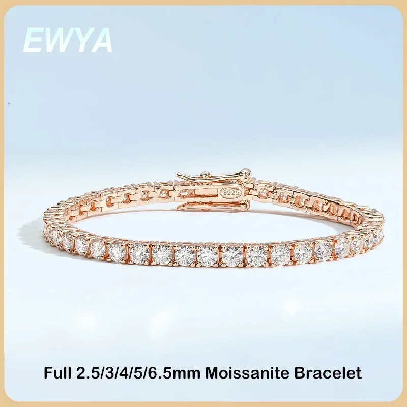 EWYA Real D Color Full 2/2.5/3/4/5/6.5mm Tennis Bracelet For Women S925 Plated 18K Rose Gold Diamond Link Bracelets 250318