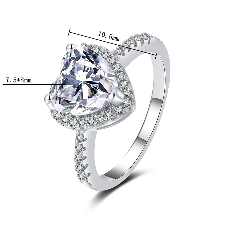 luxury pass diamond tester VVS1 D color 2CT moissanite ring designer for women 925 sterling silver ring love heart wedding rings designer jewelry wo