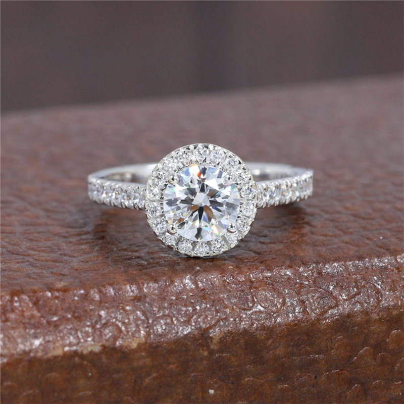 JY BIELDRY 1.0 Carat Round Cut Hlao de fiançailles Hlao Solide 14K WHITE MARDIN LAB LAB LABLE GRAND DIAMAND FEMME HING HPHT DIAMOND