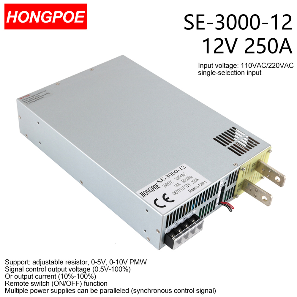3000W 12V Power Supply 0-12V Adjustable Power 12VDC AC-DC 0-5V Analog Signal Control SE-3000-12 Power Transformer 12V 250A 110V/220VAC input-image-1109161487