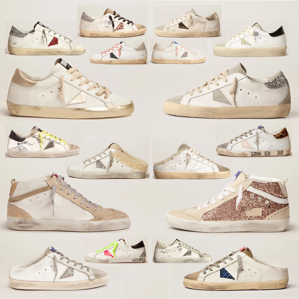 Designer Mandis Sneakers Super-Star S chaussures en cuir Italie Dirty Old Shoe Marque Femmes hommes Black Blanc Ball Casual Star Trainers 35-47