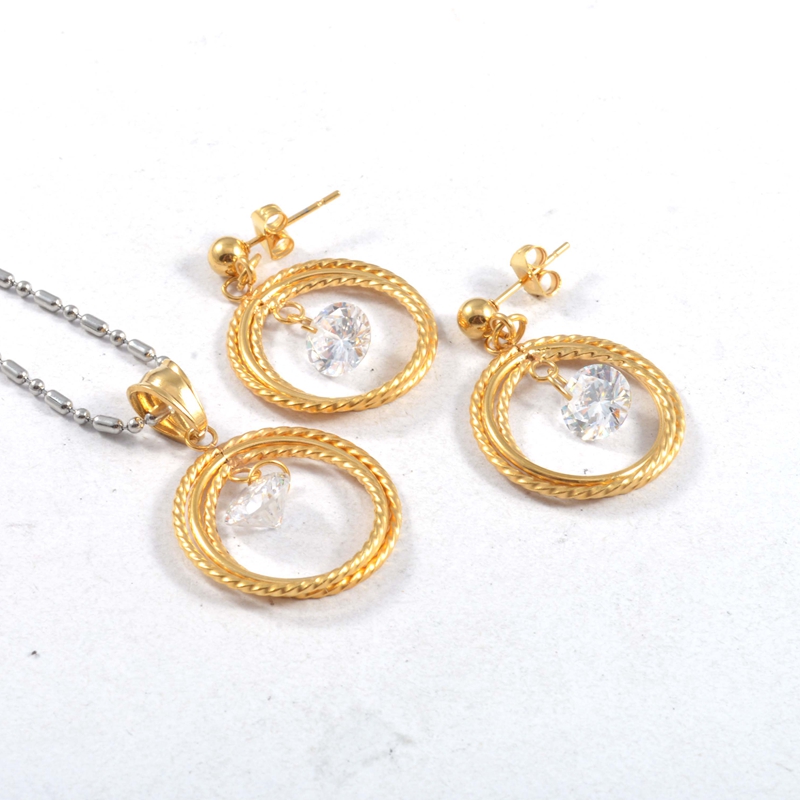 New Fashion Women Men Silver Gold Stainless Steel Whtie Pearl Star Moon Round Bracelets Pendant Necklace Earrings Sets Jewelry-image-1049689350