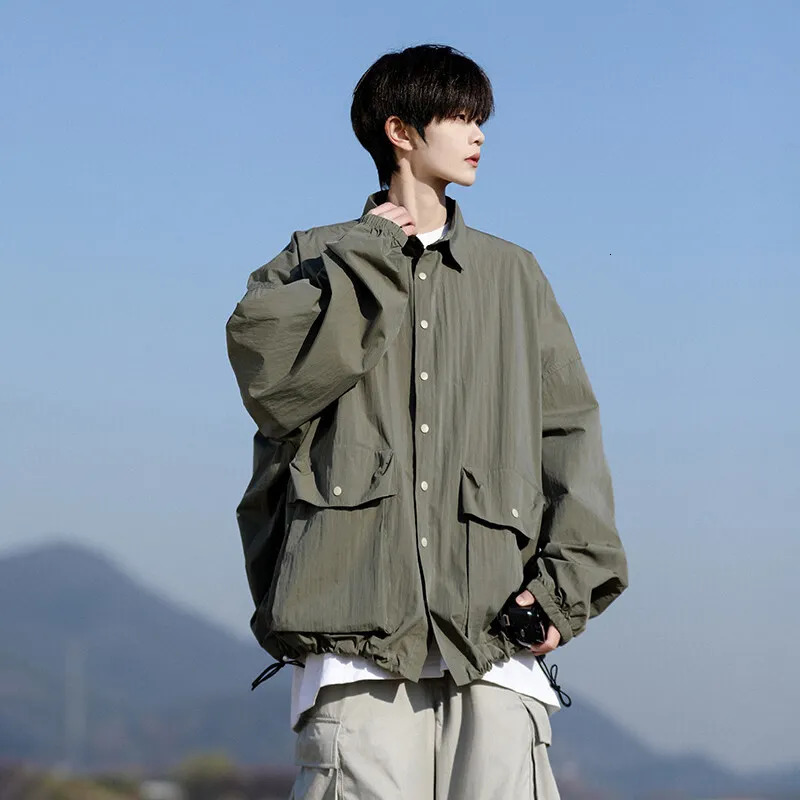 Mens Lightweight Jacket Spring Summer Two Large Pockets Loose Fit Plus Size Casual Comfort Breathable Fabric Sun protection Coat 250318