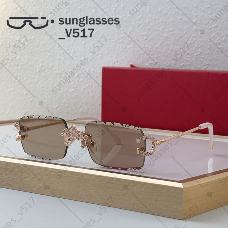luxury designer sunglasses glasses women mens sunglasses rimless Metal frame classic Lens Cutting Design rhinestone decoration Euro american tren-image-940658073