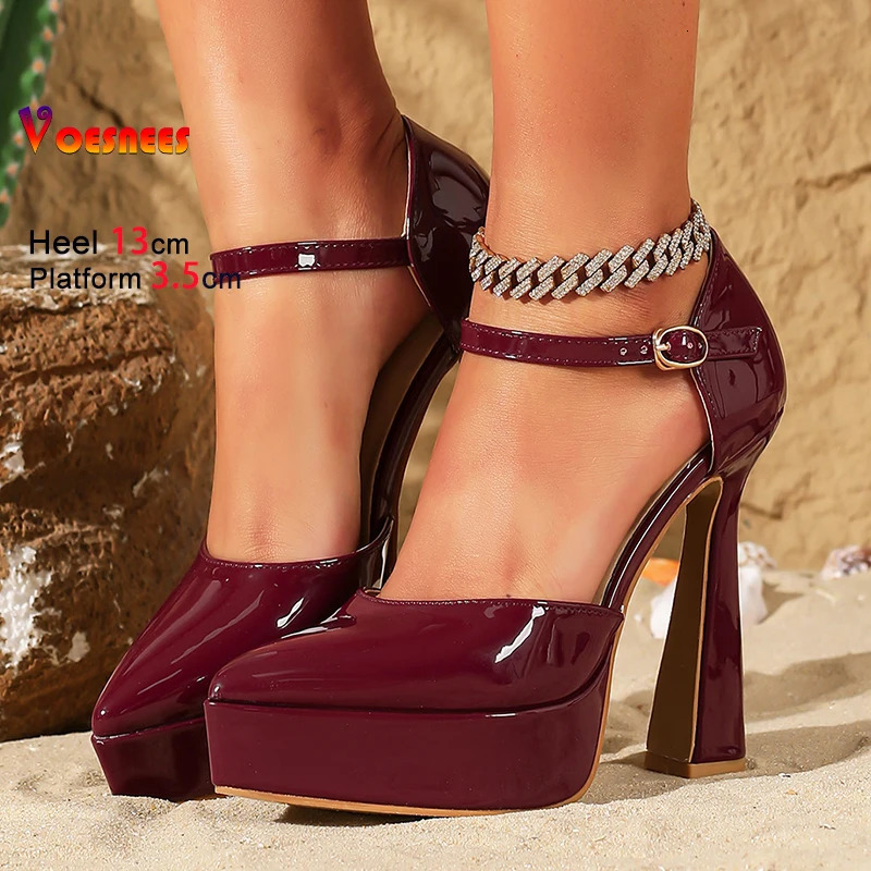 Womens Thick Platform 13CM Summer Party High Heels Outdoor Solid Color Pointed Elegant Shoes 250321BJ
