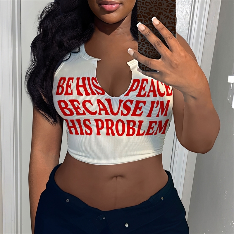 Womens Vest T-shirts Fashion Sexy Letter Printed Tee Shirt Sleeveless Tank Crop Top U-neck Small Camis
