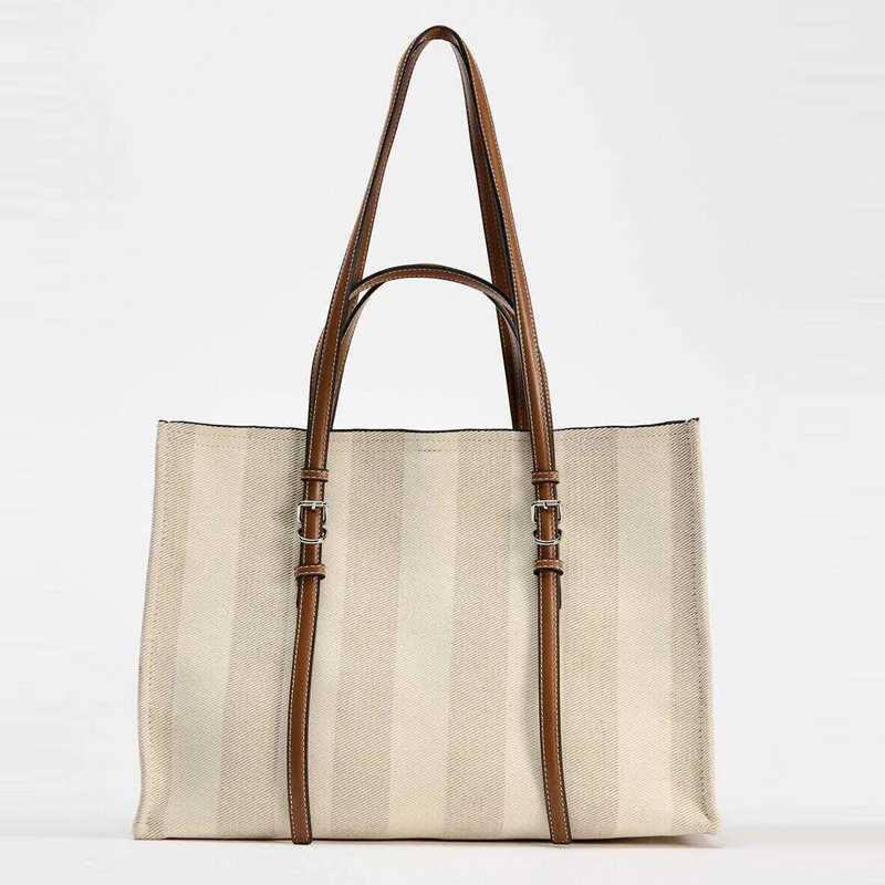 Stripe Printing Tote Bags For Women Luxury Designer Handbags Purses New In Casual Canvas Large Capacity Commuting Shoulder Z250321