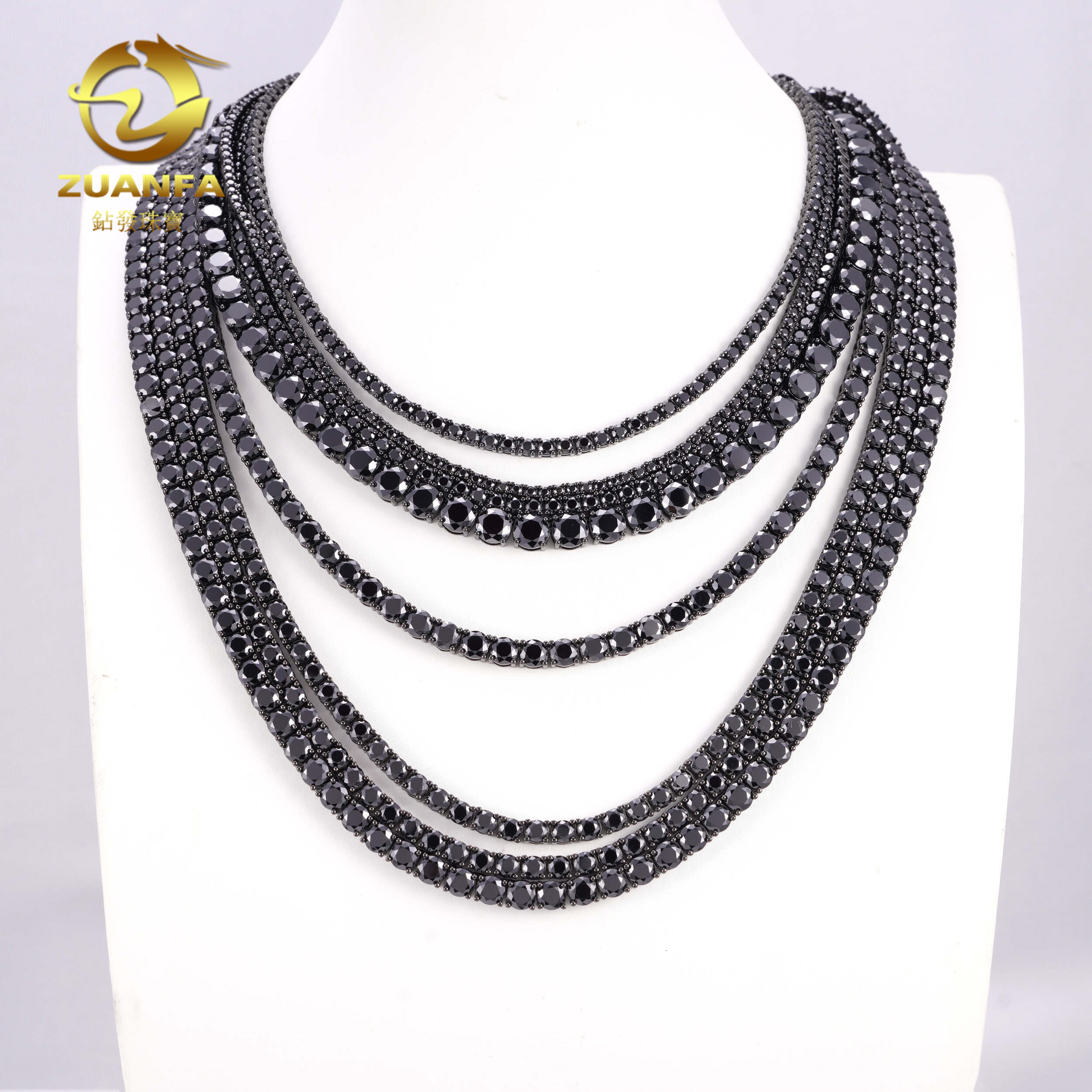2-5mm 925 silver plated black gold+black Mozambique single row tennis necklace hip-hop accessory
