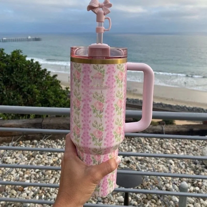 US Stock Water Bottles Mugs 40oz Stainless Steel Tumblers Insulated Coffee Mug with Straw Reusable Gift Neon Black White Pink Cups-image-700675942