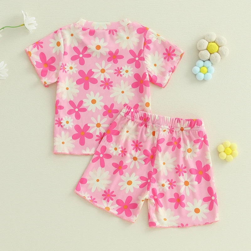 Mignon petite fille Tshirt à imprimé floral et shorts Ensemble correspondant adapté aux jours ensoleillés 2-acèdes Summer Fun 250319