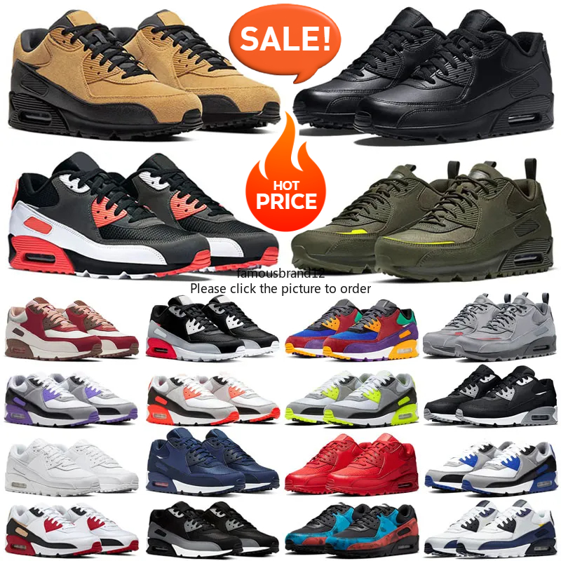 2025 Designer Men 90 Running Sports Shoes Triple White Black Red 90s Wolf Grey Polka Dot Total Orange Laser Blue Runner Hyper Grape Royal Women Trai