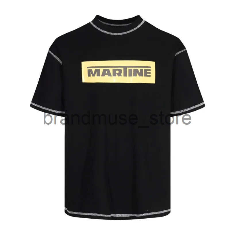 T-shirts hommes Hip Hop Reverse Side Stitch Martine Rose T-shirt Hommes Femmes Haute Qualité Poitrine Big Yellow Box Imprimer Coton Tops à manche