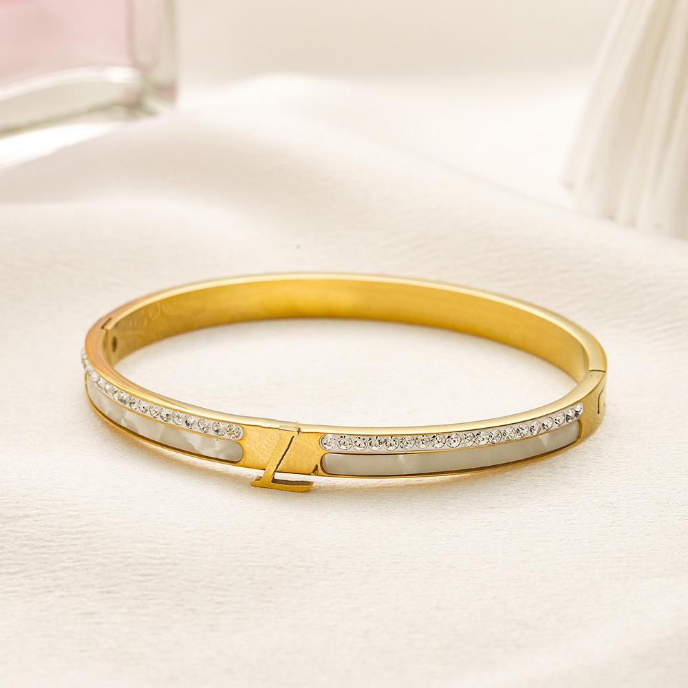 Fashionable Bracelets Bangle Women Luxury Letter Bracelet Crystal 18K Gold Plated Stainless steel Wedding Lovers Gift Jewelry-image-766779494