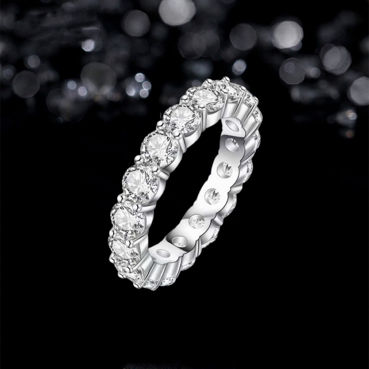 Mozambique Stone Ring for Women 925 Pure Silver D Color Single Row Full Diamond Light Luxury Set with Mozambique Diamond Versatile Ring