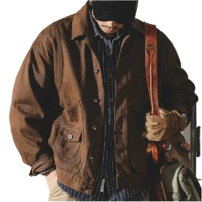 Spring Fall mens jacket American cargo retro heavy denim Fashion loose casual hunting size 4XL 250214Z