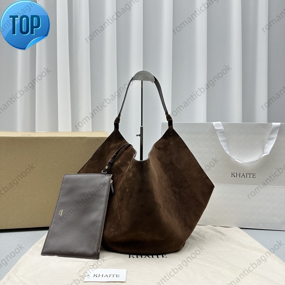 Designer Khaite Lotus Tote Grand fourre-tout en cuir suédé pour femme Sac à bandoulière unique