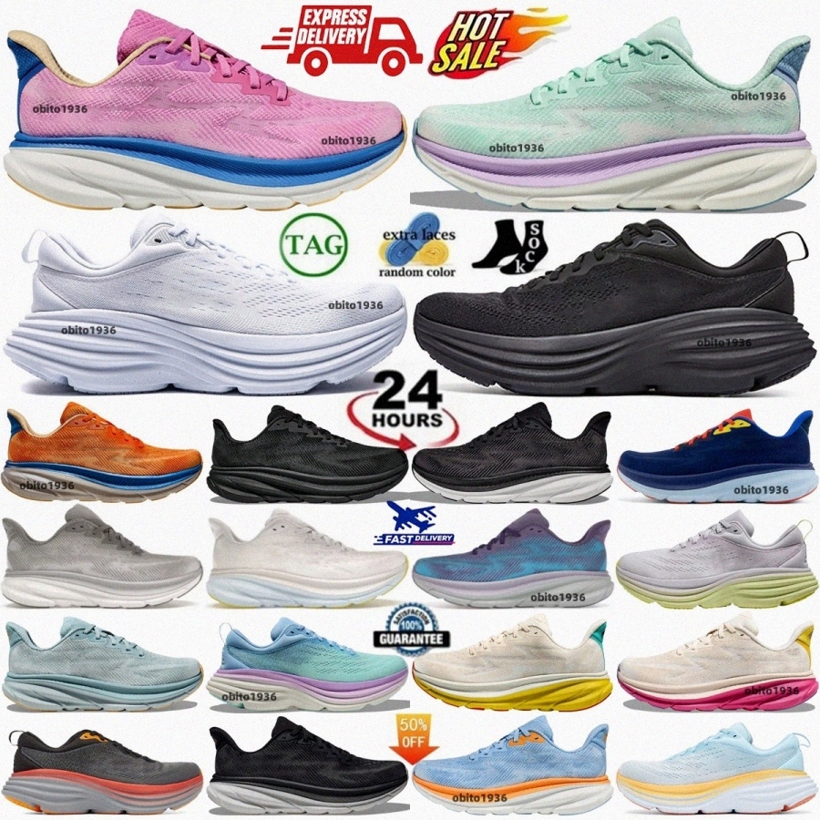 One One Bond 8 Chaussures de course Clifton 9 Triple Black Blanc Sneakers Womens Mens Vermillion Shifting Sand Sand Embarging Trainers Men Song S