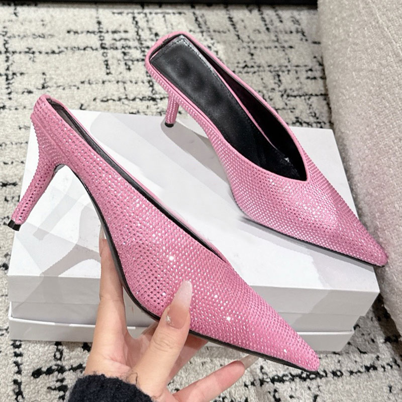 WOMENS WITH RHINESTONES IN BLACK designer high heeled sandals luxury womens new slippers non slip rubber soles adorned with sign trendy brand sandal