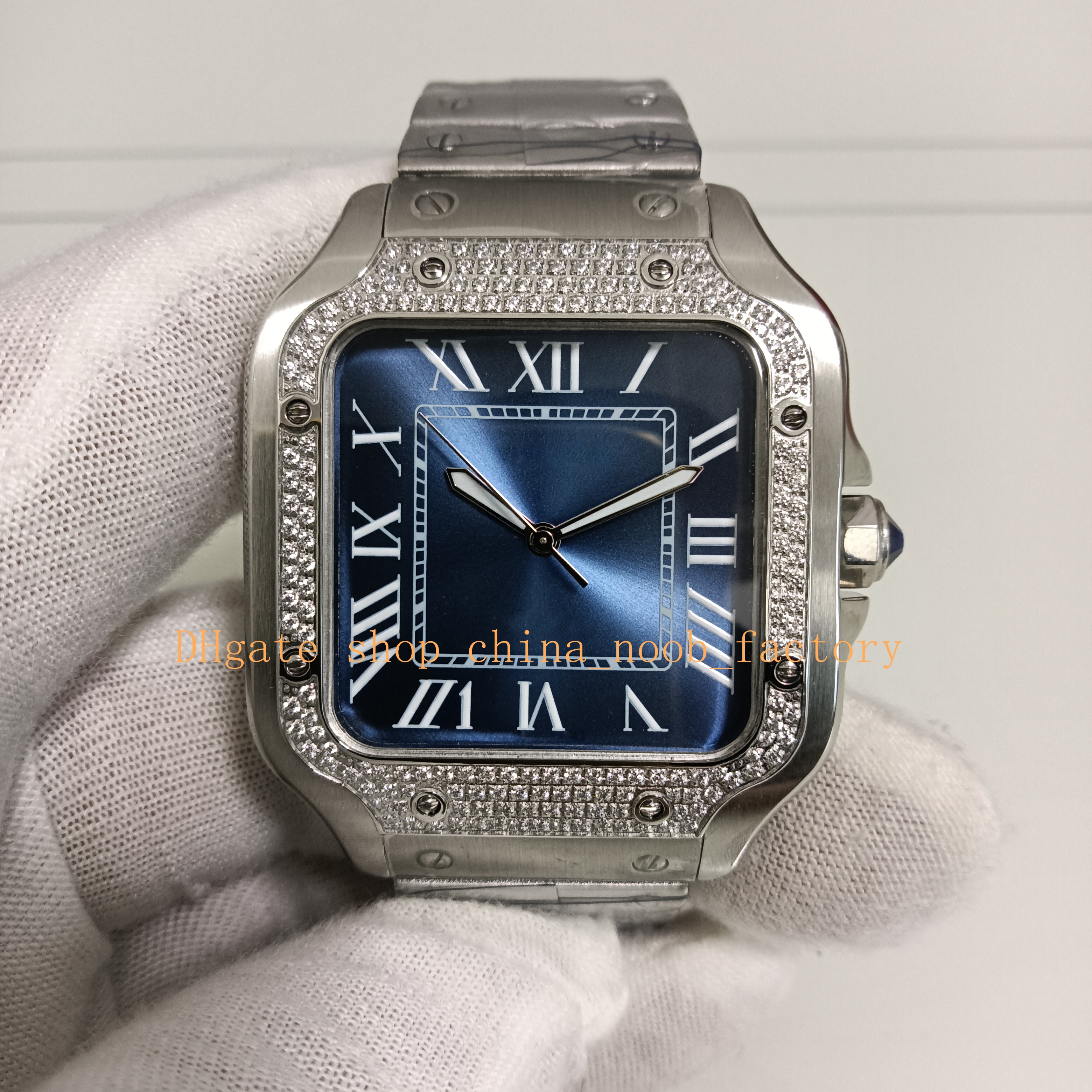 2 couleurs vraies photo automatique avec boîte de montre en boîte à hommes cadran bleu silver diamant bezel bracelet en acier inoxydable fermoir