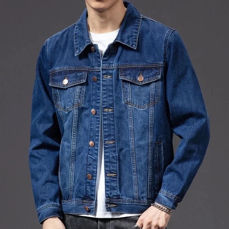 Trendy Denim Jacket For Men Autumn Korean Style Slim Fit Fashion Outerwear Casual Thin 250214Z