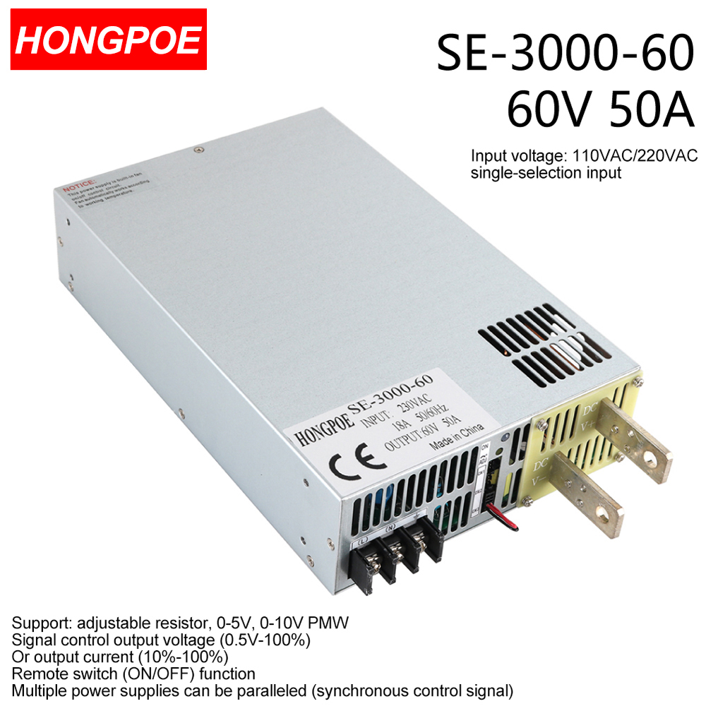 3000W 60V Power Supply 0-60V Adjustable Power 60VDC AC-DC 0-5V Analog Signal Control SE-3000-60 Power Transformer 60V 50A 110V/220VAC input-image-1109472071